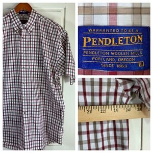 Pendleton Men's Short Sleeve Plaid Button Down Shirt Size L Cotton Dadcore